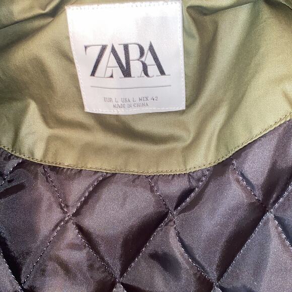 Zara Large Green Collared Jacket Deep Pockets New Without Tags zip closure - Picture 11 of 11